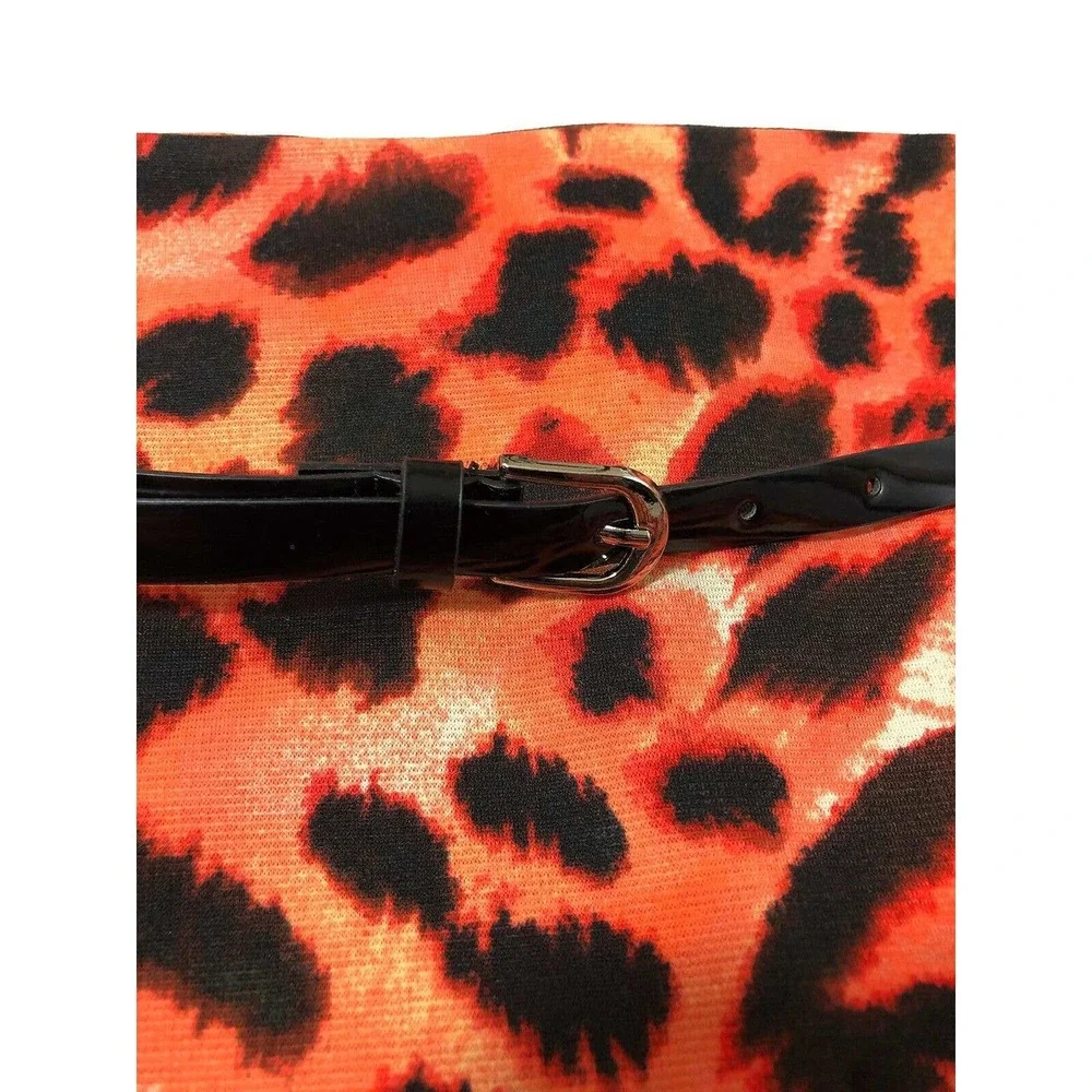 WearEver Knee Length Skirt Size L Belted Orange Leopard Print